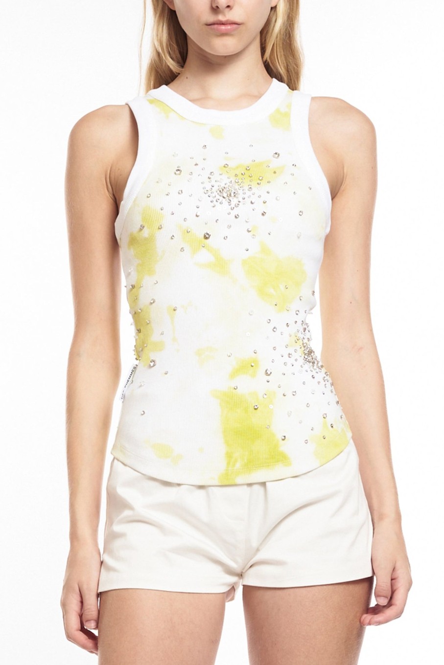 Clothing DES PHEMMES | Tie Dye Splash Embroidery Tank Top Lime/White