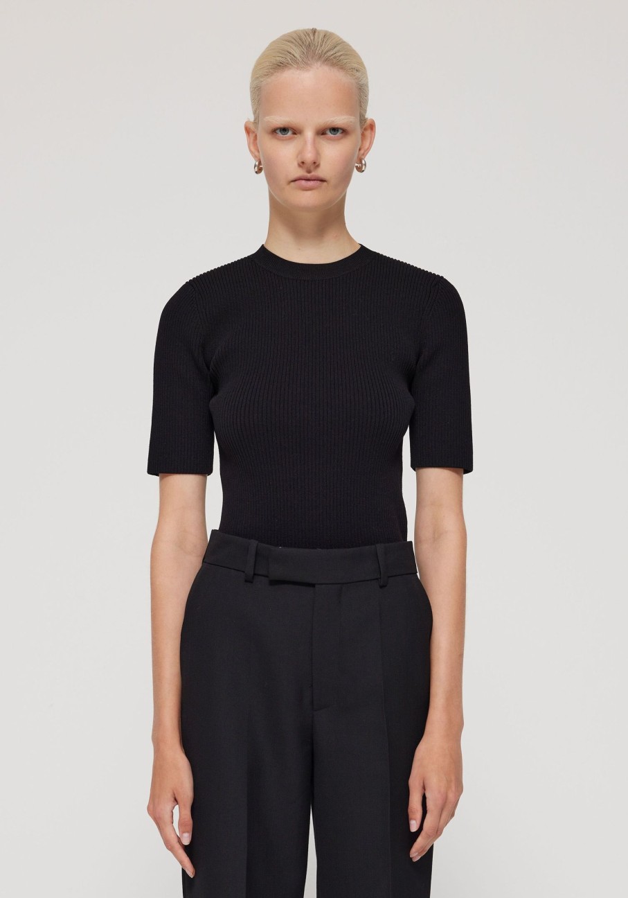 Clothing RÓHE | Short Sleeve Rib Knitted Top Noir