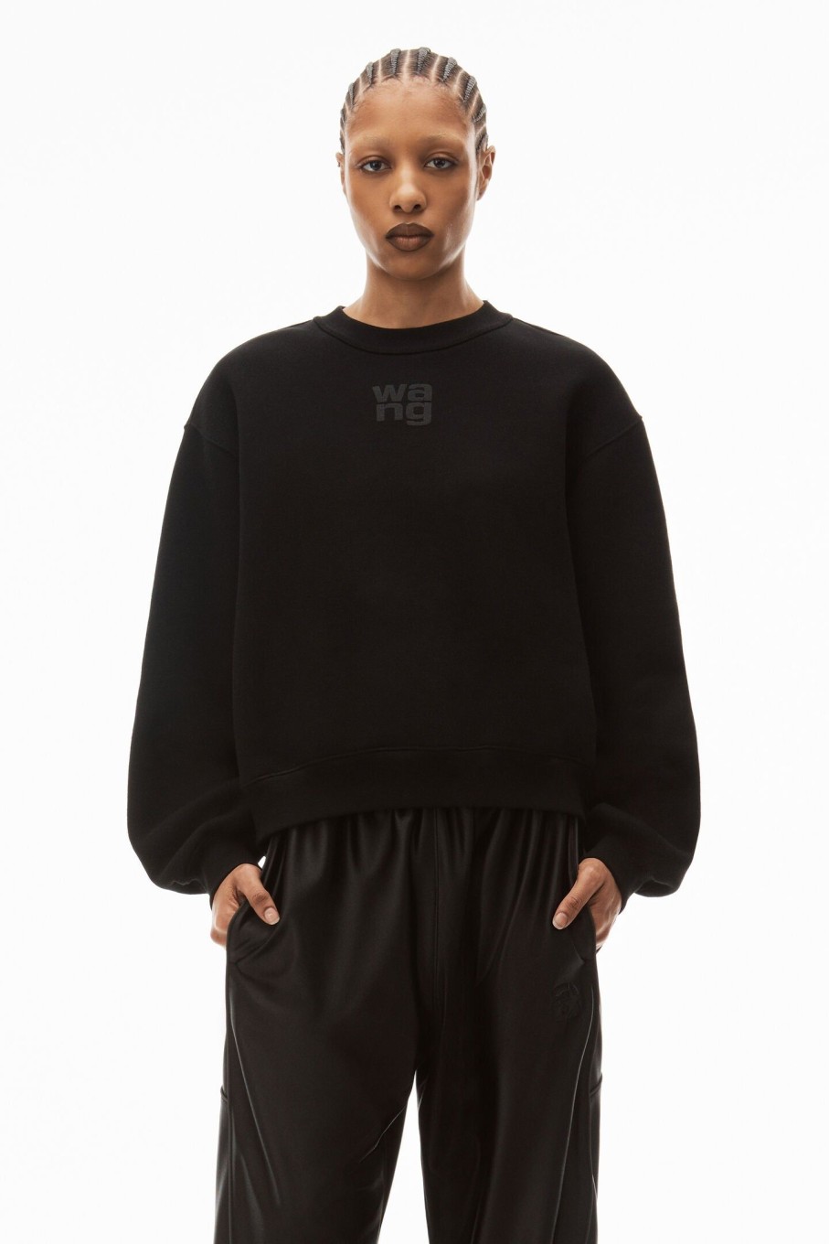 Clothing ALEXANDERWANG.T | Essential Terry Crew Sweatshirt With Puff Paint Logo Black