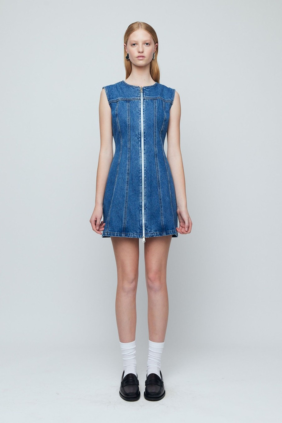 Clothing WYNN HAMLYN | Denim Panel Sleeveless Mini Dress Indigo