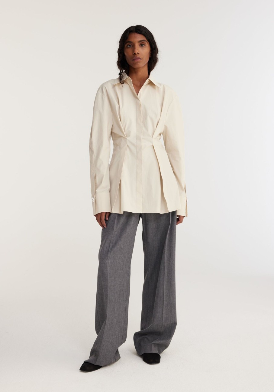 Clothing RÓHE | Waisted Poplin Shirt Sand