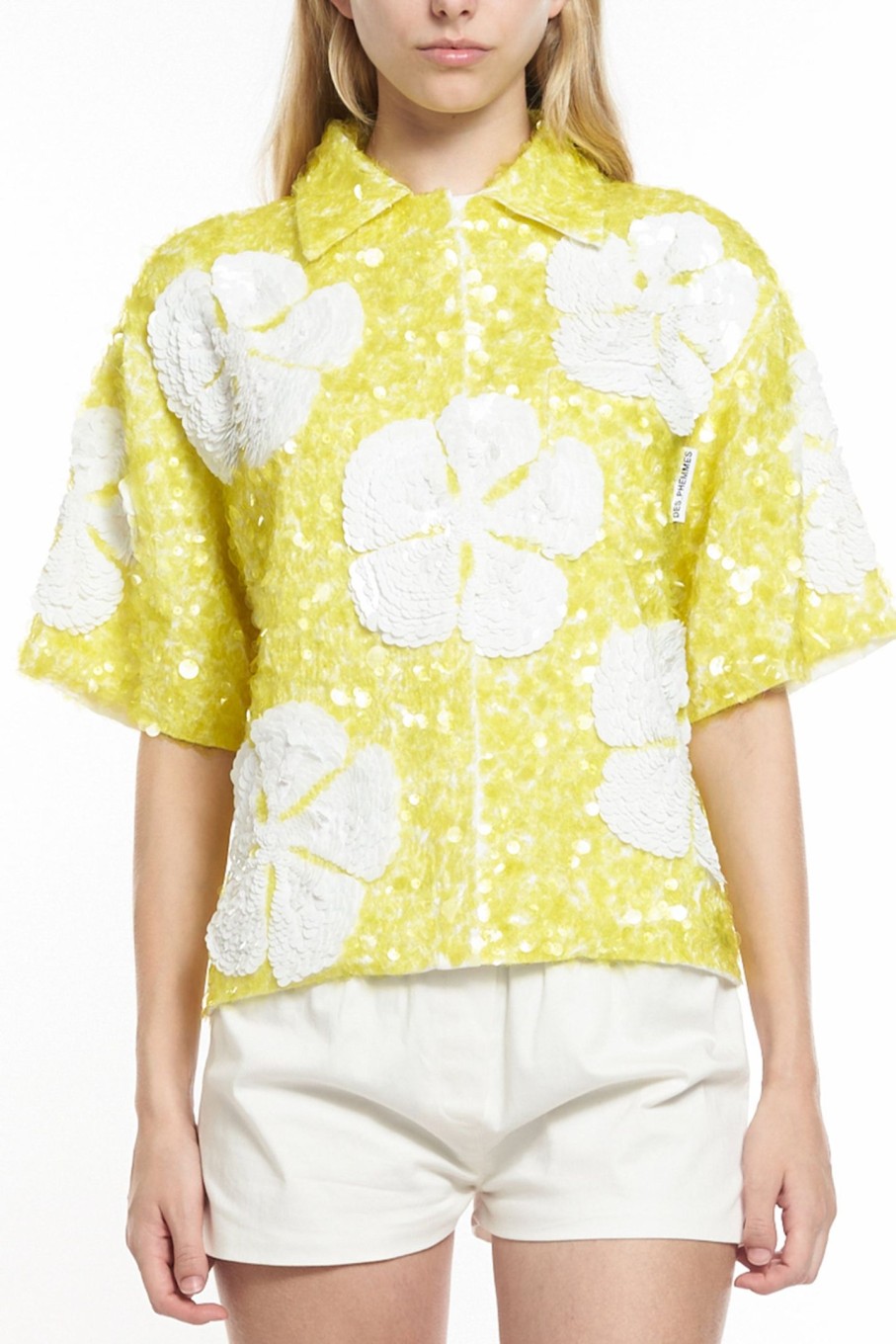 Clothing DES PHEMMES | Hibiscus Embroidery Shirt Lime