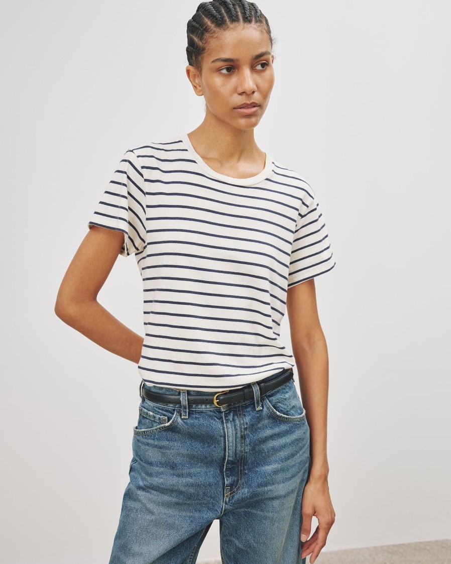 Clothing NILI LOTAN | Mariela Crewneck Tee Navy/Ivory Stripe