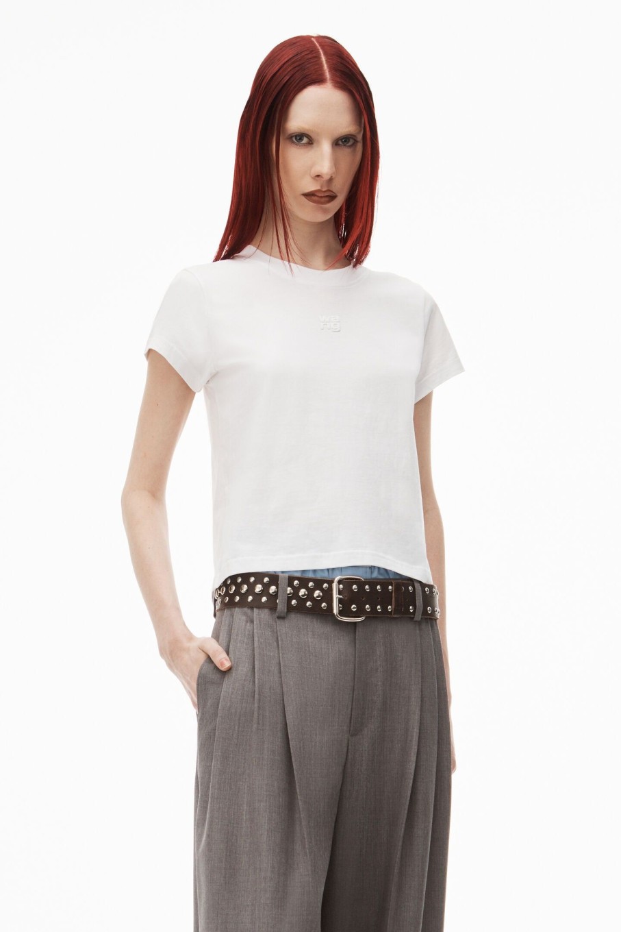 Clothing ALEXANDERWANG.T | Essential Jersey Shrunk Tee With Puff Logo & Bound Neck White