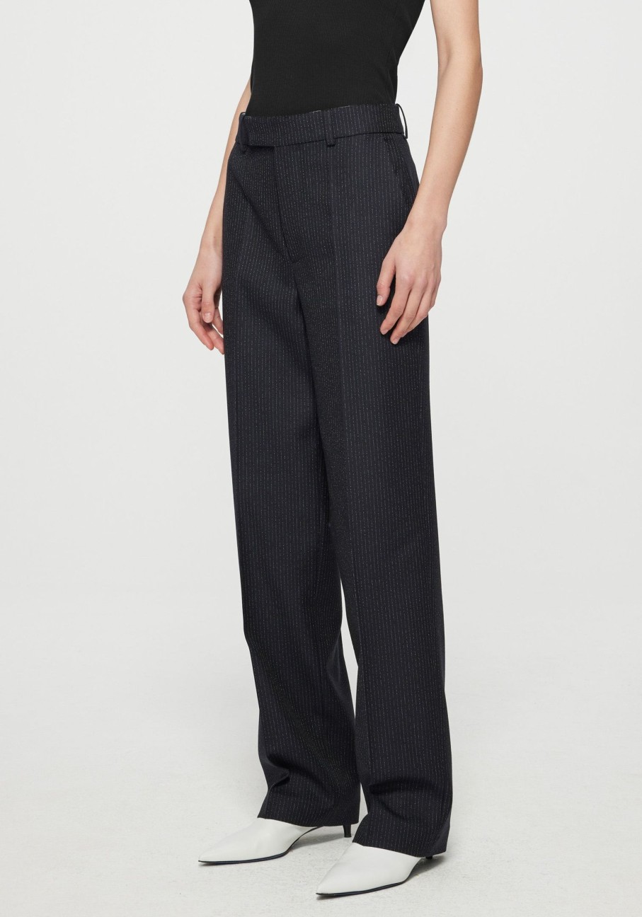 Clothing RÓHE | Straight Leg Tailored Trousers Navy Pinstripe