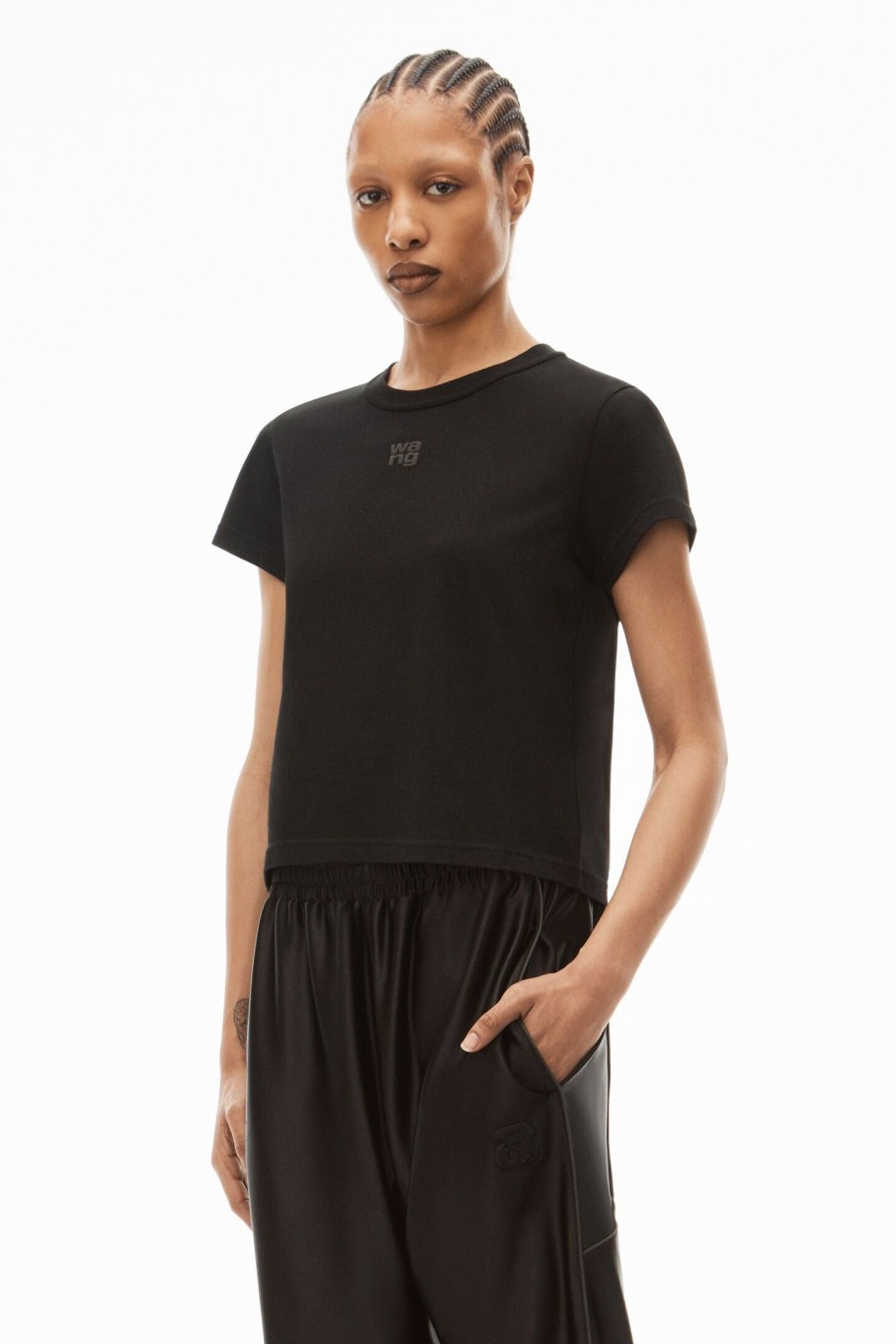 Clothing Alexander Wang | Essential Jsy Shrunk Tee W/Puff Logo & Bound Neck Black