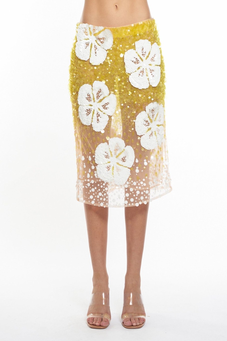 Clothing DES PHEMMES | Hibiscus Embroidery Skirt Lime