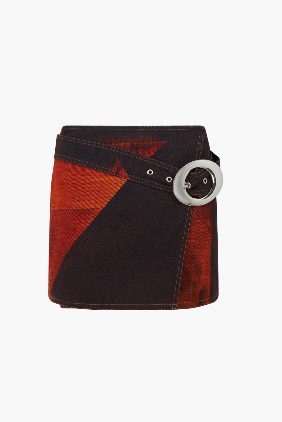 Clothing LOUISA BALLOU | Mini Denim Wrap Skirt Orange Polygon