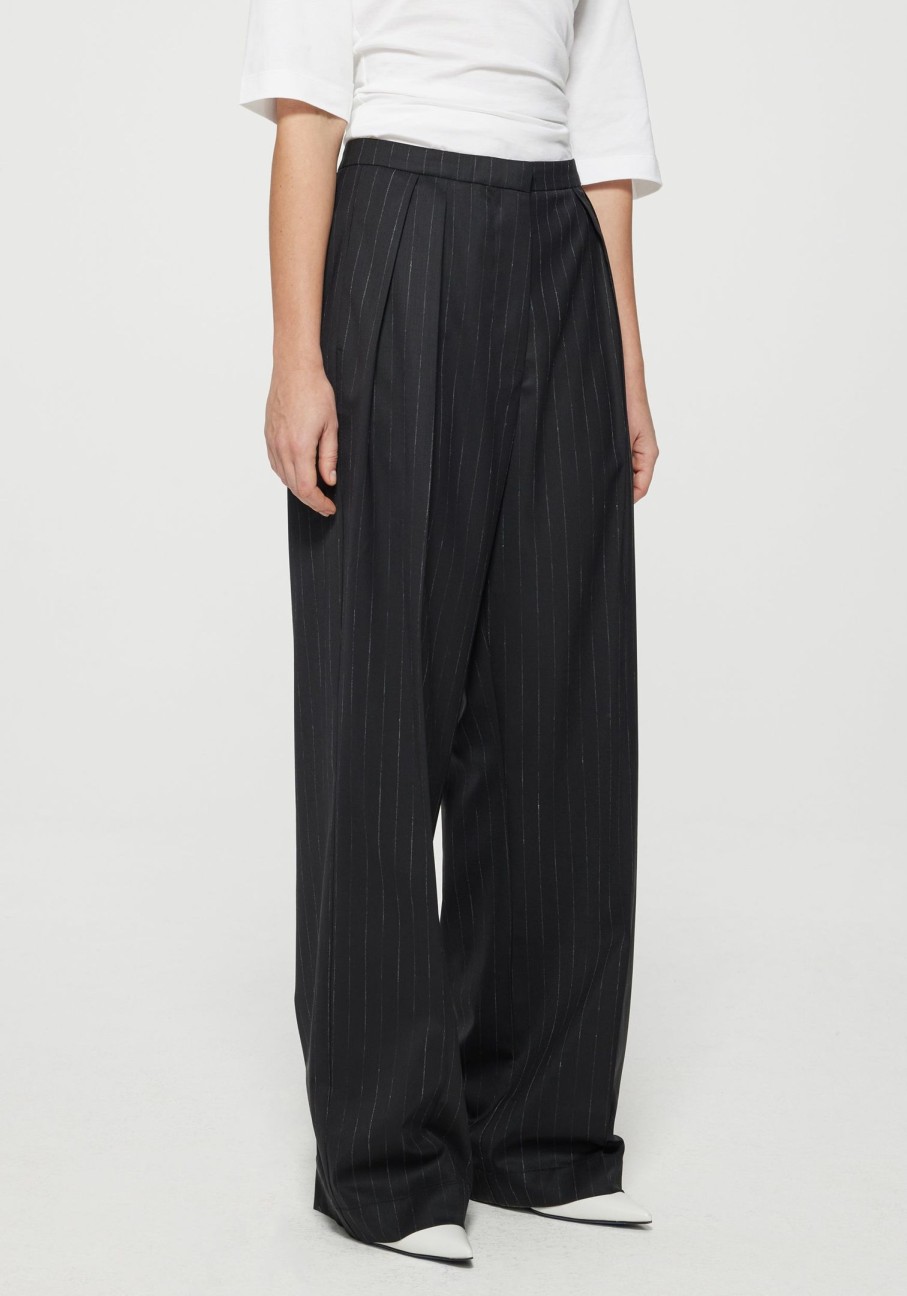 Clothing RÓHE | Wide Leg Pinstripe Trousers Black-Grey Stripe