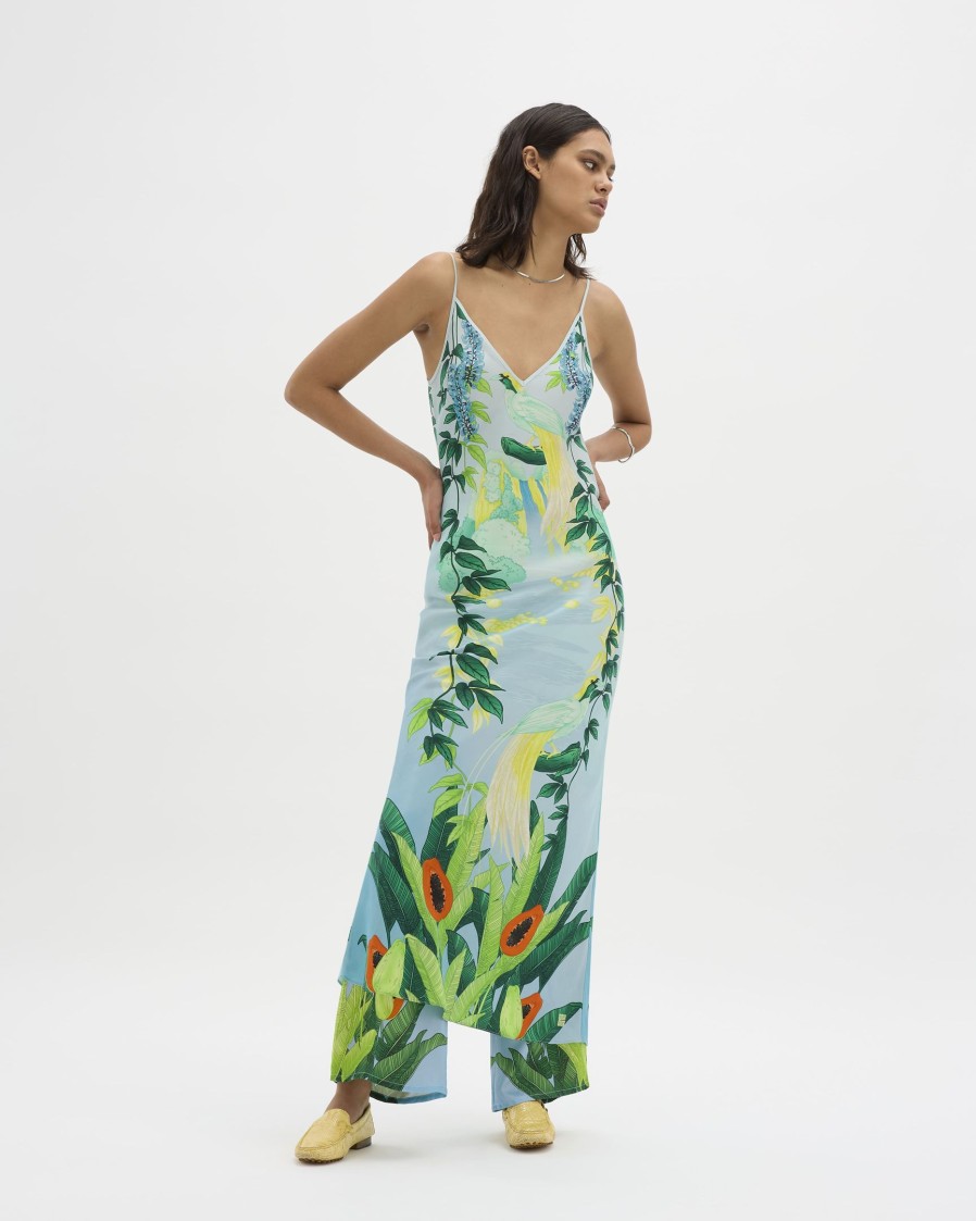 Clothing MUMA WORLD | Eden Illustrated Bias Maxi Dress Blue