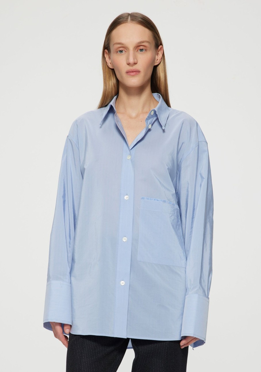 Clothing RÓHE | Fine Striped Shirt Light Blue Stripe