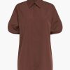 Clothing ESSE | Silk Collected Short Sleeve Shirt Chocolate