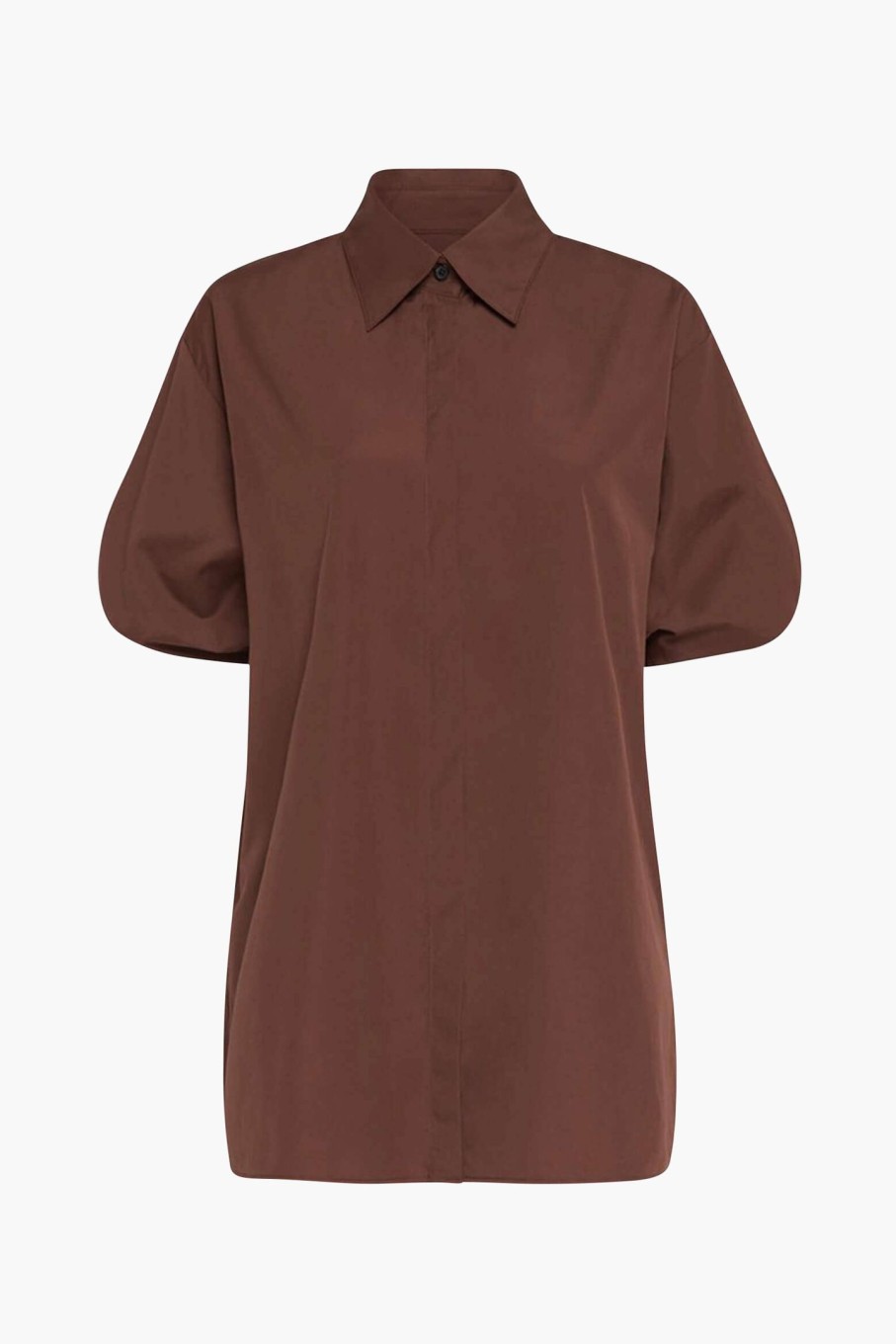 Clothing ESSE | Silk Collected Short Sleeve Shirt Chocolate