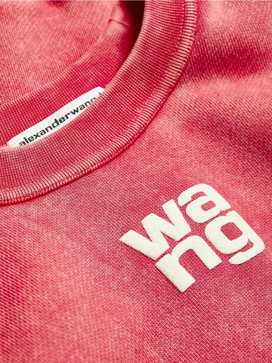 Clothing ALEXANDERWANG.T | Essential Terry Crew Sweatshirt W/ Puff Paint Logo Soft Cherry