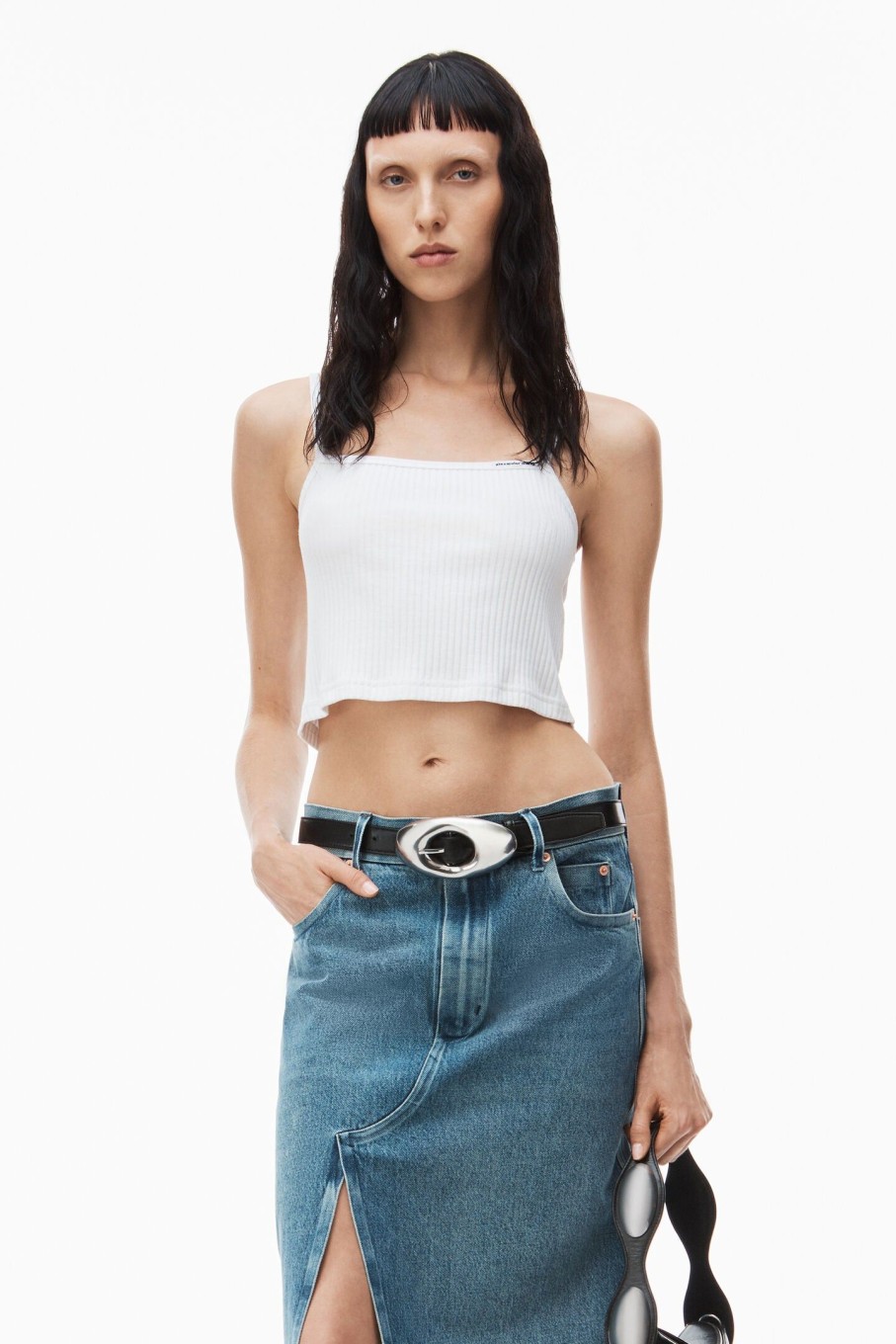 Clothing ALEXANDERWANG.T | Cami Top W/ Skinny Woven Label White