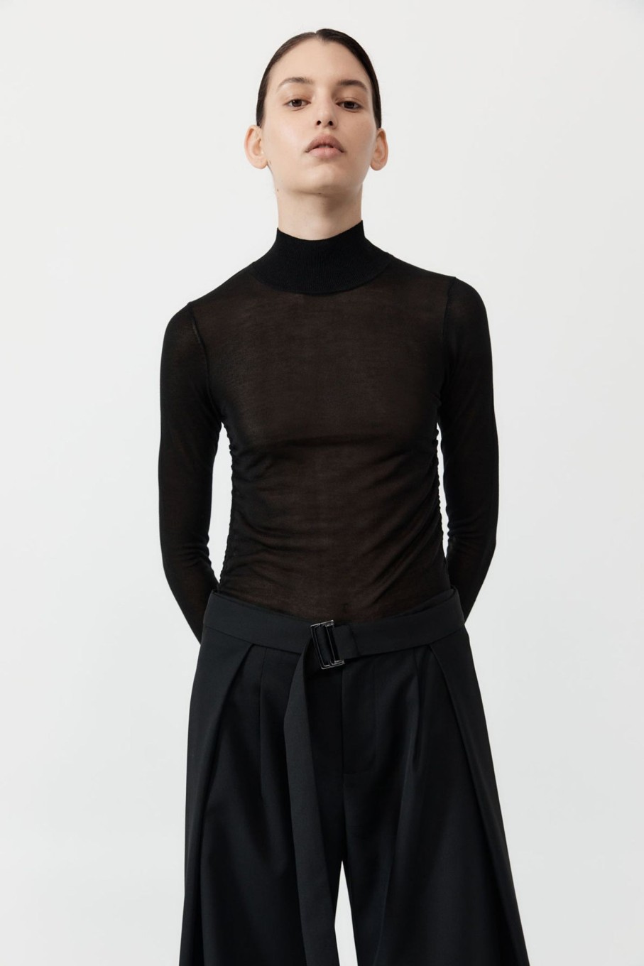 Clothing ST. AGNI | Sheer Ruched Top Black