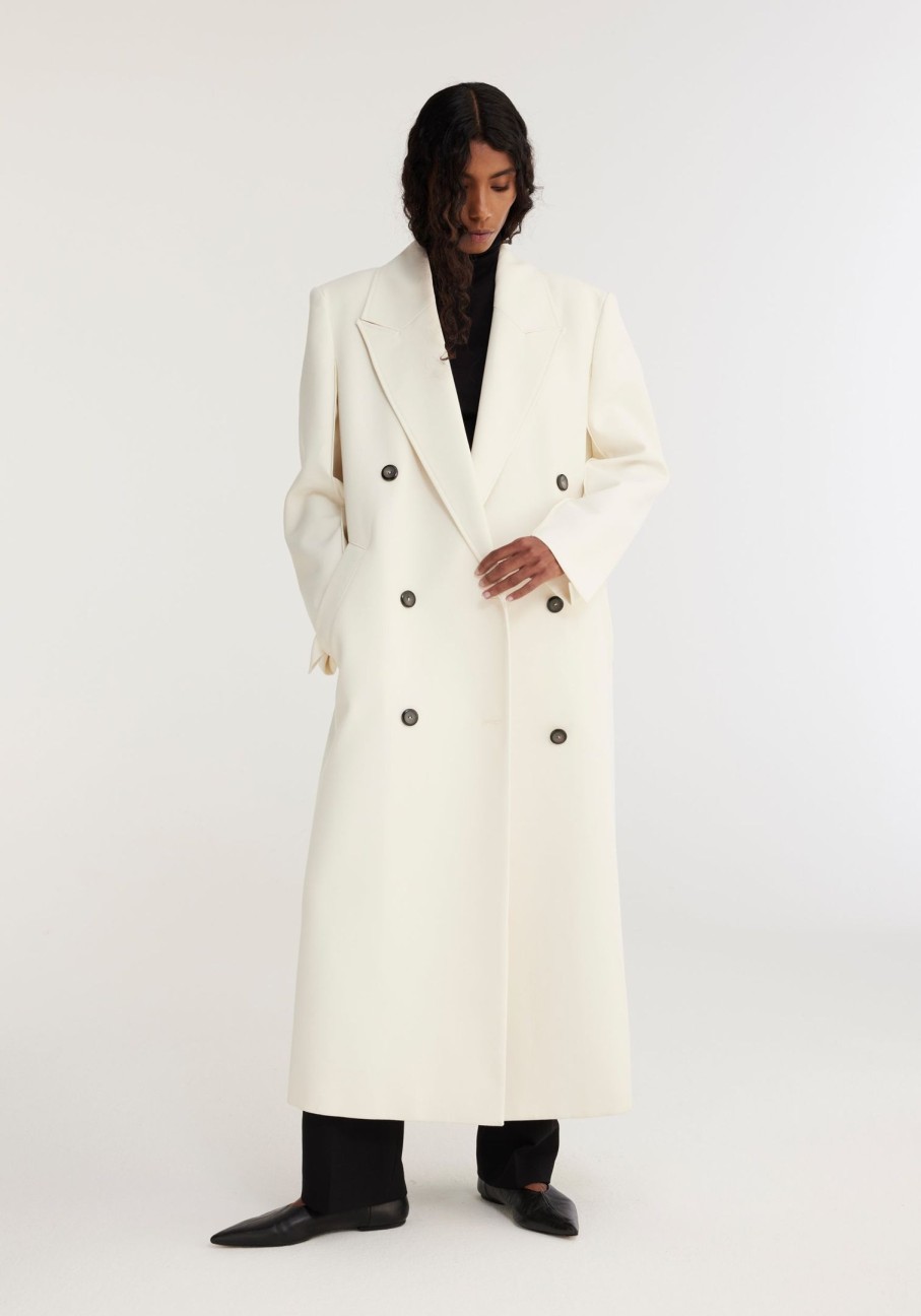 Clothing RÓHE | Double-Breasted Wool Coat Ivory