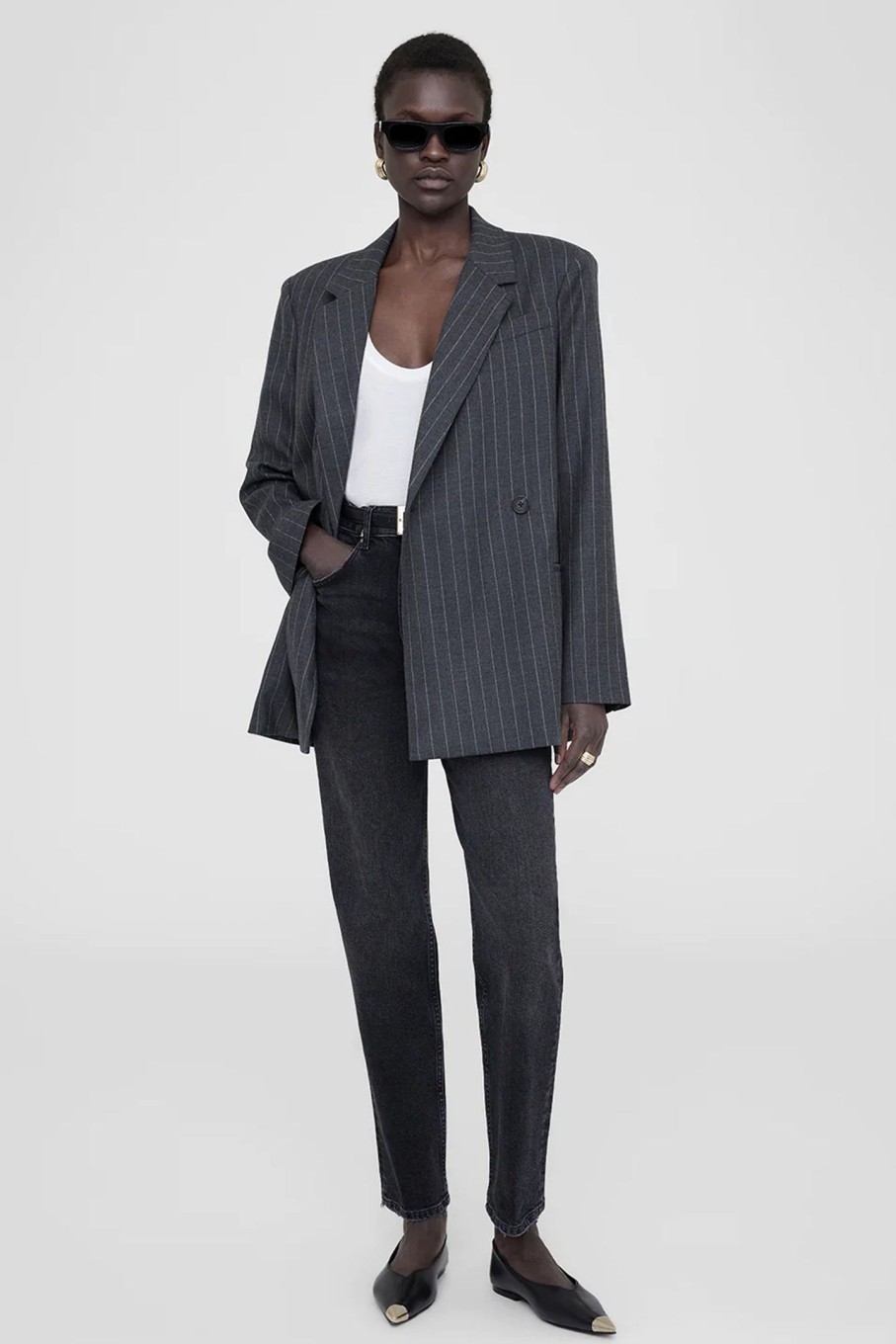 Clothing ANINE BING | Kaia Blazer Grey Pinstripe