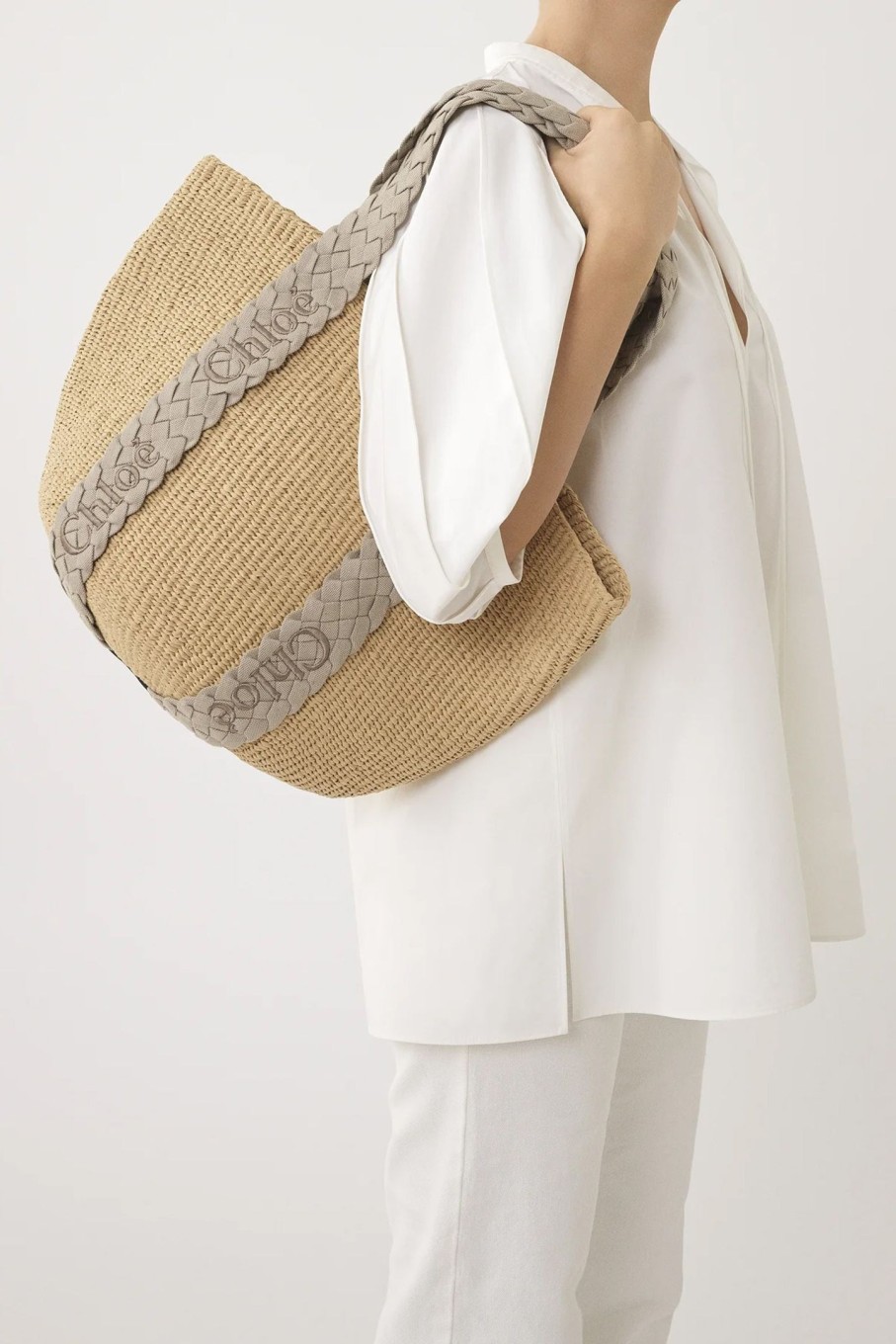 Bags Chloe | Woody Large Basket Pastel Grey