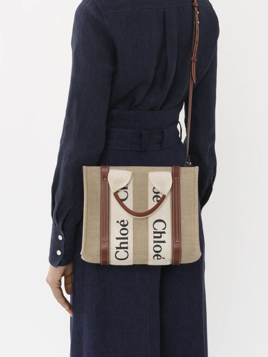 Bags CHLOE | Woody Small Tote With Strap White/Brown