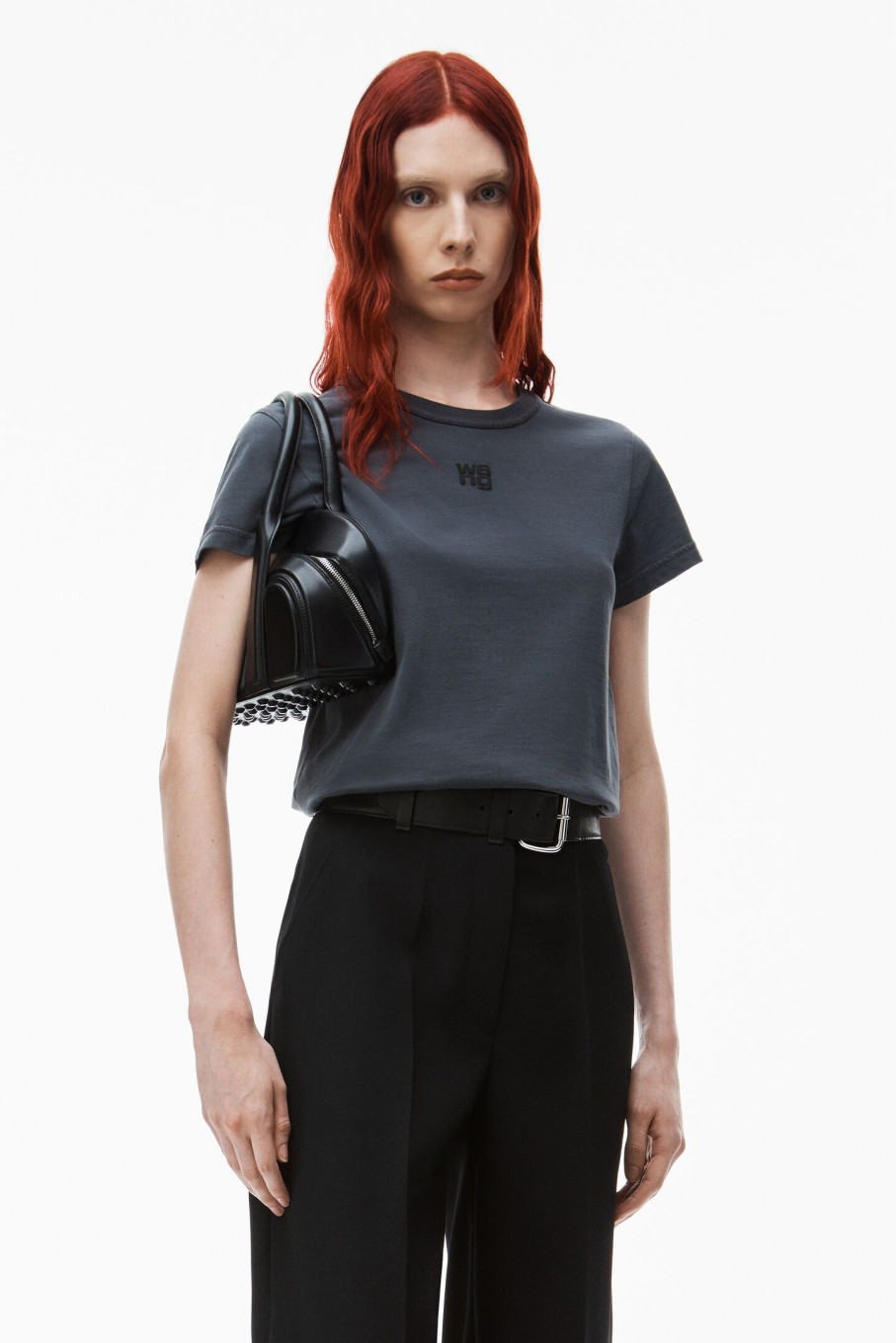 Clothing ALEXANDERWANG.T | Essential Jsy Shrunk Tee W/Puff Logo & Bound Neck Soft Obsidian