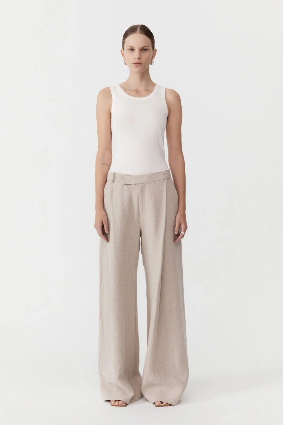 Clothing ST. AGNI | Linen Overlap Waist Trousers Natural