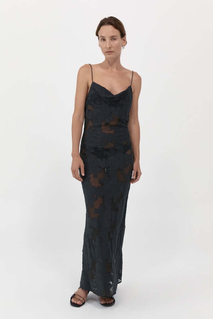 Clothing ST. AGNI | Semi Sheer Floral Dress Black