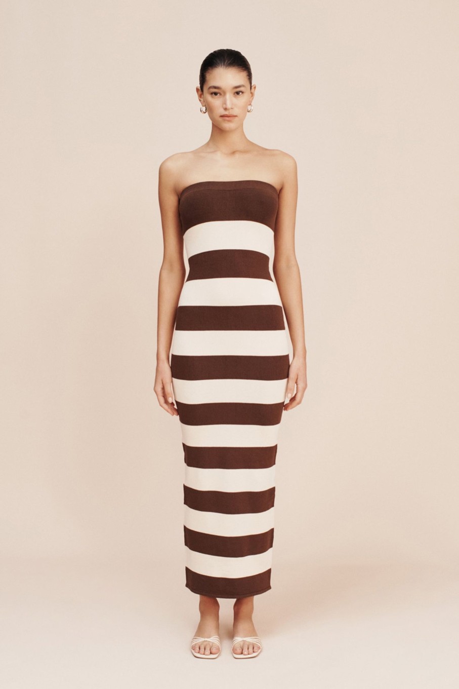 Clothing POSSE | Theo Strapless Dress Choc/Cream