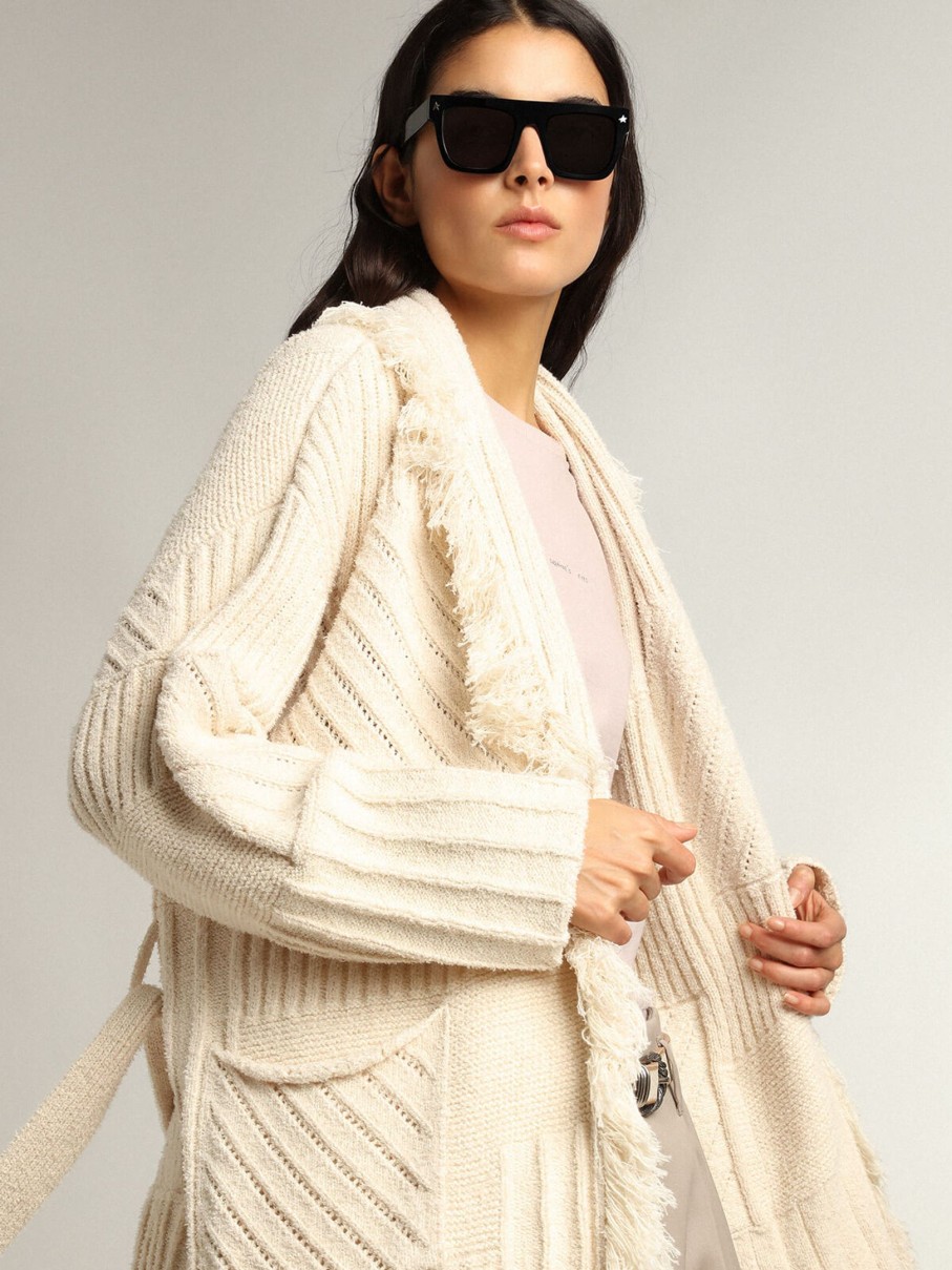 Clothing GOLDEN GOOSE | Journey W'S Knit Belted Cardigan Papyrus