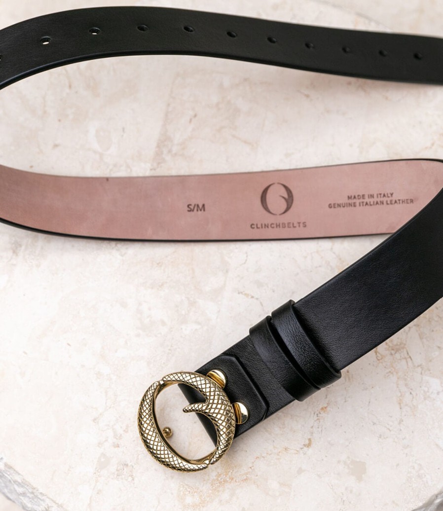 Accessories CLINCH BELTS | Medium Brass Buckle Belt Black