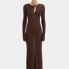 Clothing SIR | Emmeline Halter Long Sleeve Dress Chocolate