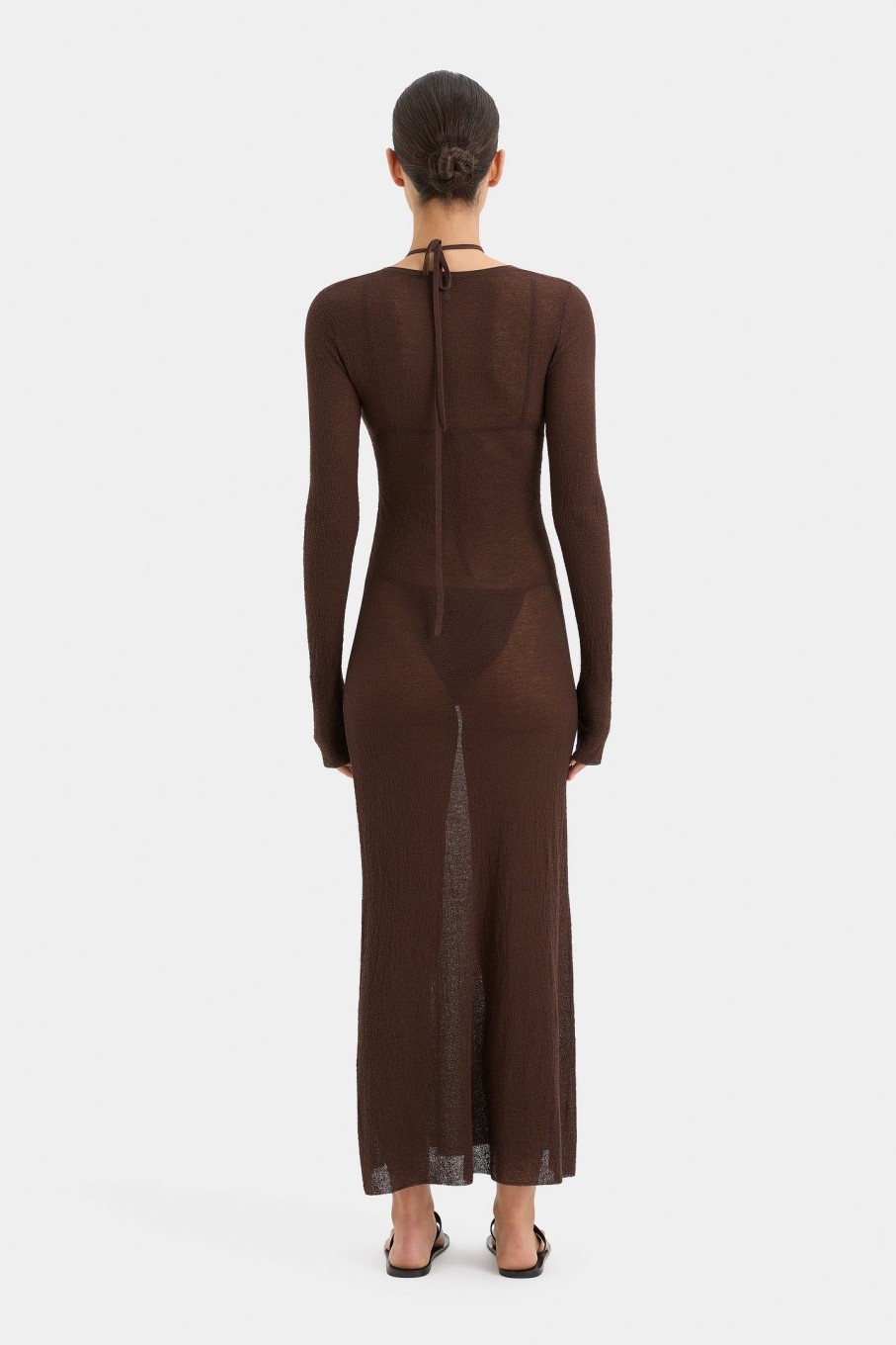 Clothing SIR | Emmeline Halter Long Sleeve Dress Chocolate