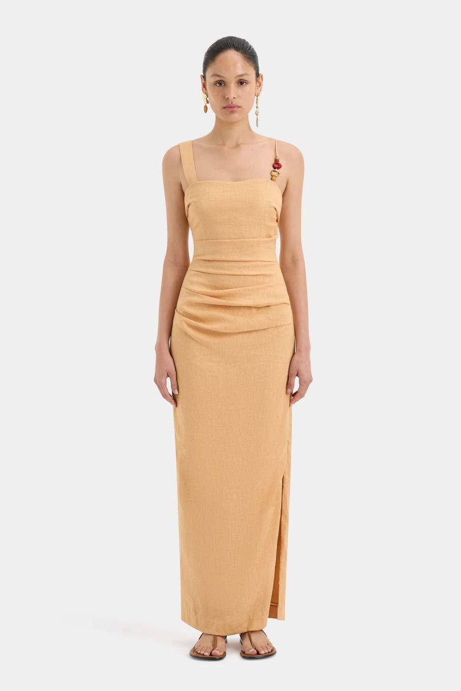 Clothing SIR | Antonia Beaded Midi Dress Light Tan