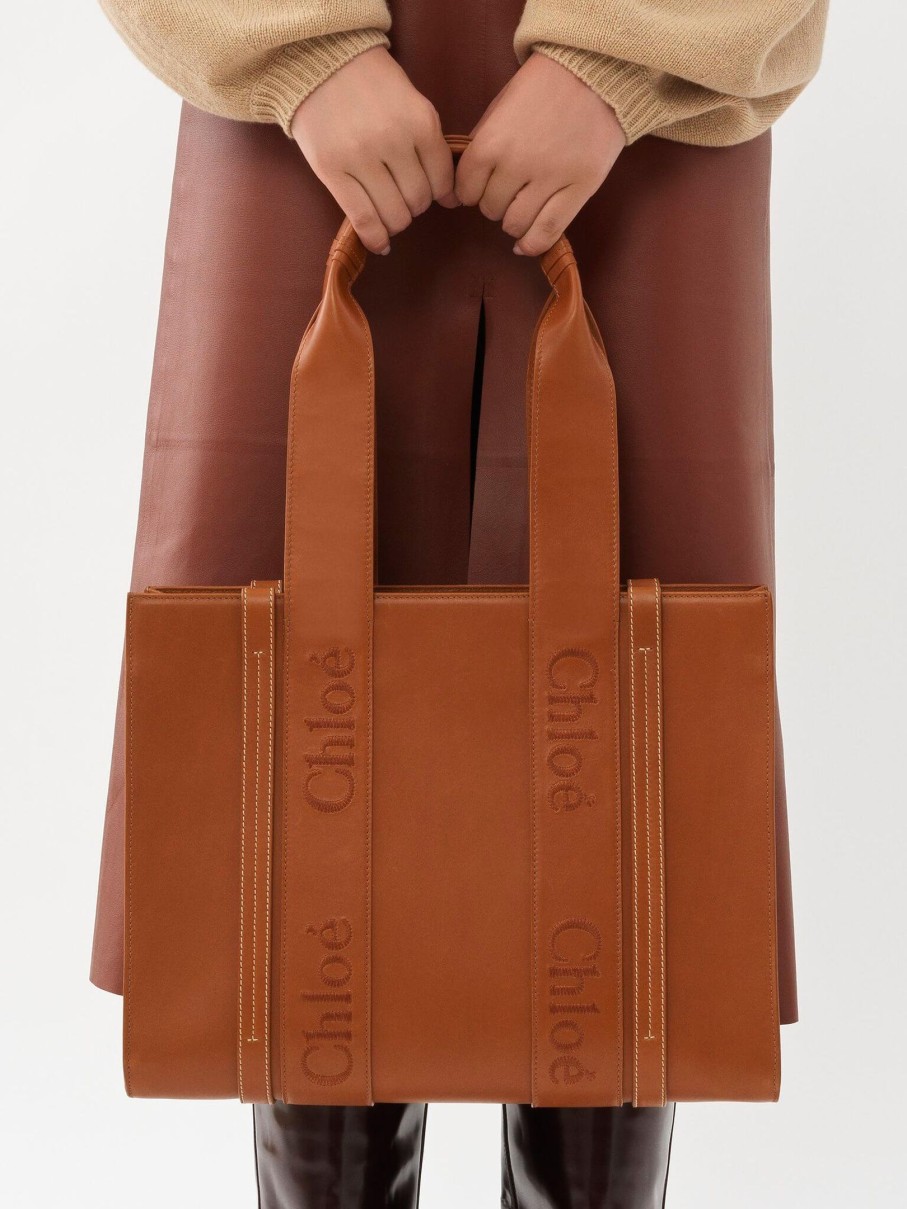 Bags CHLOE | Woody Medium Leather Tote Caramel