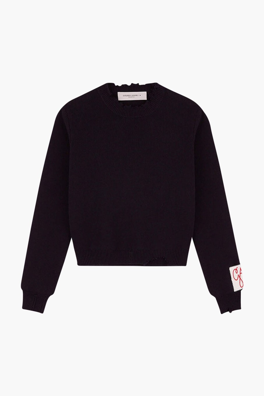 Clothing GOLDEN GOOSE | Golden W'S Regular Distressed Crewneck Knit Dark Blue