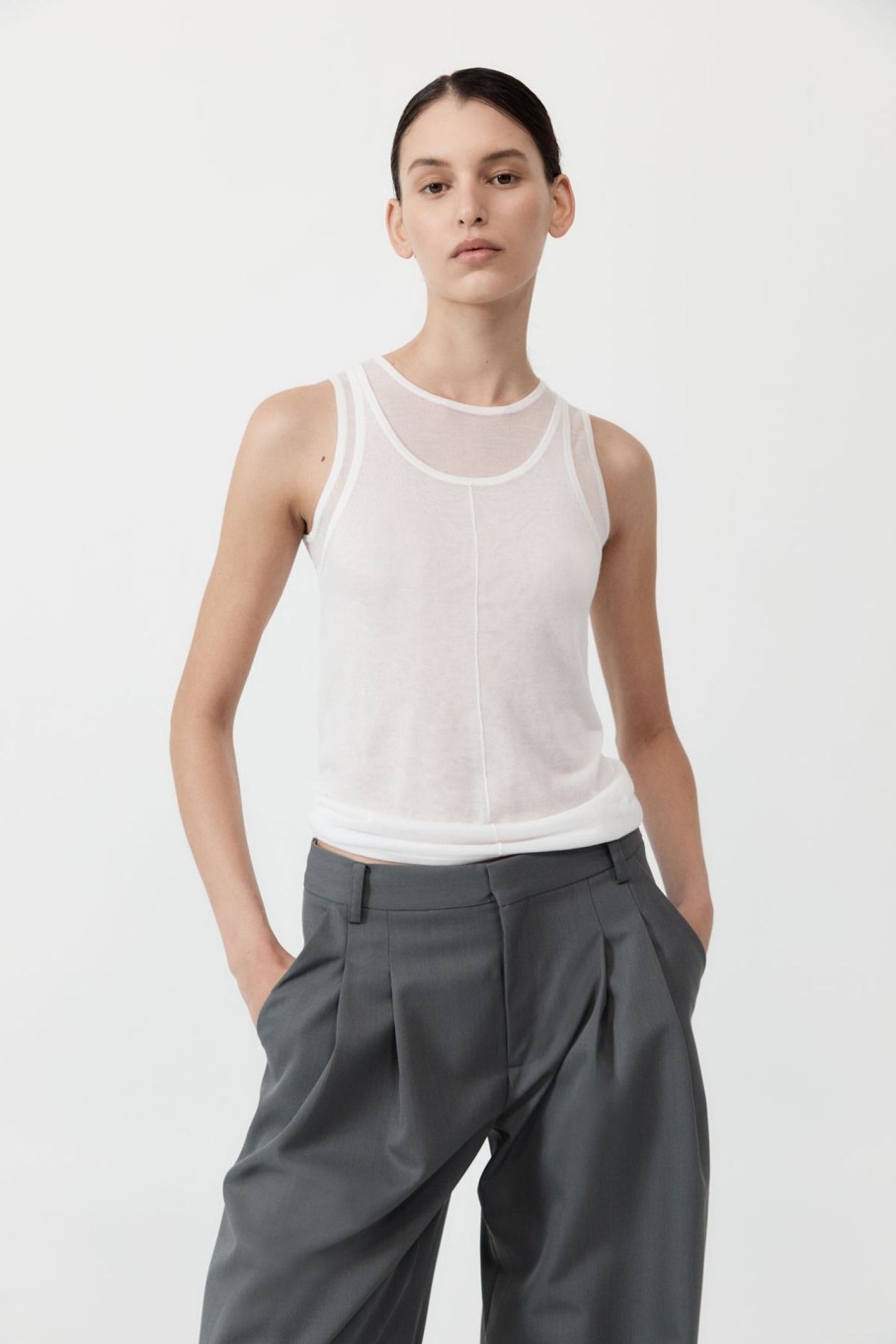 Clothing ST. AGNI | Semi Sheer Double Layer Tank White